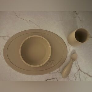 EZ PZ Silicone Suction Placemat with Bowl, Cup and Spoon - Neutral Beige